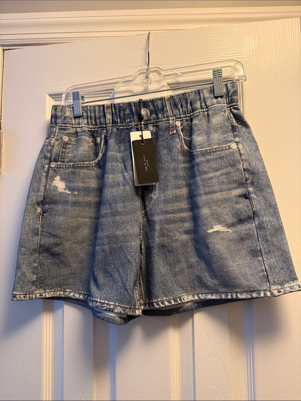 rag & bone Light Blue Distressed Denim Jean Shorts